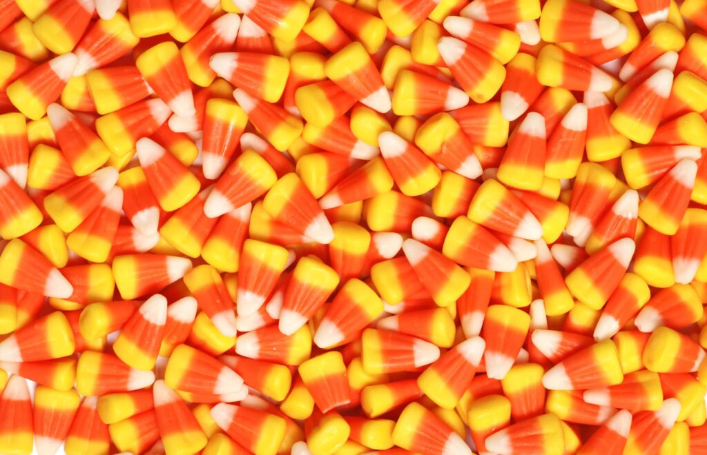 A mountain of candy corn; getting seasonal treats to the store requires well-planned logistics.